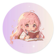 かわいい漫画の女の子が本に書いている