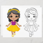 かわいい漫画の女の子のカラーリングページ (正面/裏面)