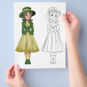 かわいい漫画の女の子のカラーリングページ チラシ (手)