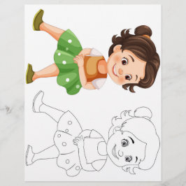 かわいい漫画の女の子のカラーリングページ チラシ