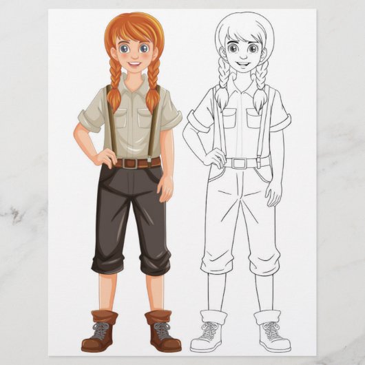 かわいい漫画の女の子のカラーリングページ チラシ (正面)