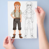 かわいい漫画の女の子のカラーリングページ チラシ (手)