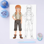 かわいい漫画の女の子のカラーリングページ チラシ (シングル)