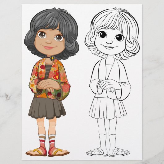 かわいい漫画の女の子のカラーリングページ チラシ (正面)