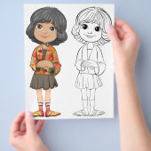 かわいい漫画の女の子のカラーリングページ チラシ (手)