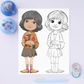 かわいい漫画の女の子のカラーリングページ チラシ (シングル)