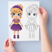 かわいい漫画の女の子のカラーリングページ チラシ (手)