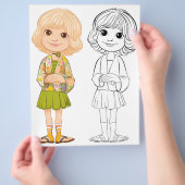 かわいい漫画の女の子のカラーリングページ チラシ (手)