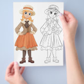 かわいい漫画の女の子のカラーリングページ チラシ (手)