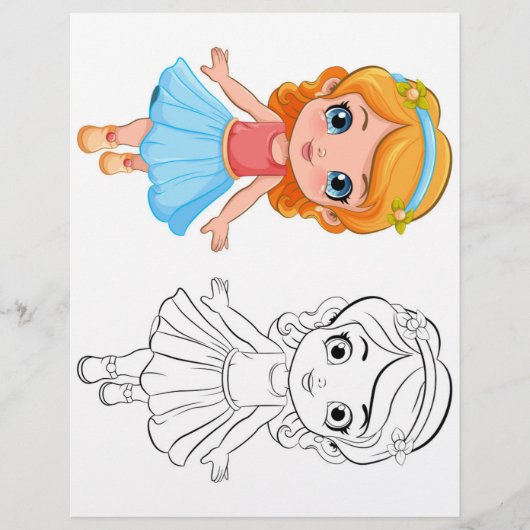 かわいい漫画の女の子のカラーリングページ チラシ (正面)