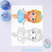 かわいい漫画の女の子のカラーリングページ チラシ (シングル)