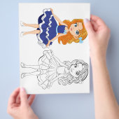 かわいい漫画の女の子のカラーリングページ チラシ (手)