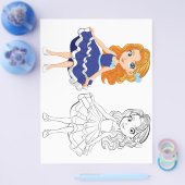 かわいい漫画の女の子のカラーリングページ チラシ (シングル)