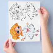 かわいい漫画の女の子の塗り絵ページ チラシ (手)