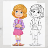 かわいい漫画の女の子の塗り絵 (正面/裏面)