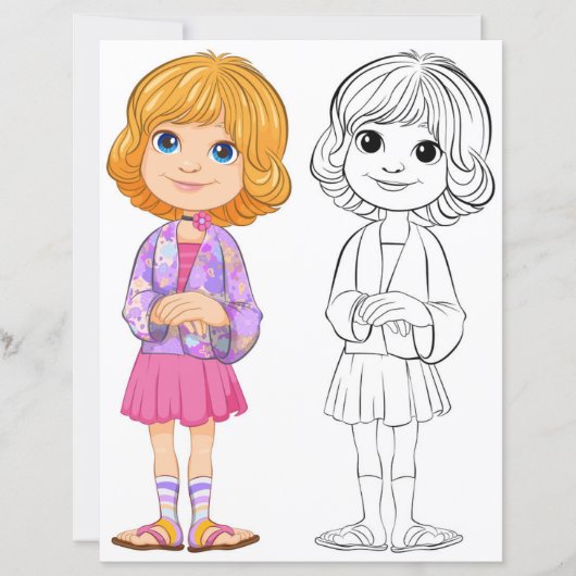 かわいい漫画の女の子の塗り絵 (正面)