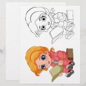 かわいい漫画の女の子の塗り絵 (正面/裏面)