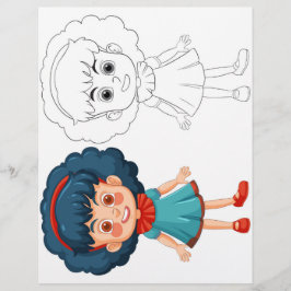 かわいい漫画の女の子の塗り絵 チラシ