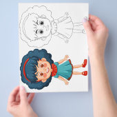かわいい漫画の女の子の塗り絵 チラシ (手)