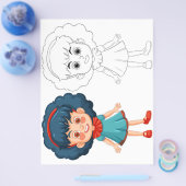 かわいい漫画の女の子の塗り絵 チラシ (シングル)