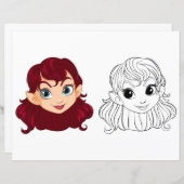 かわいい漫画の女の子の頭のカラーリングページ (正面/裏面)