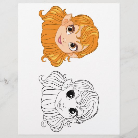 かわいい漫画の女の子の頭のカラーリングページ チラシ (正面)