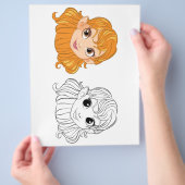 かわいい漫画の女の子の頭のカラーリングページ チラシ (手)