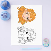 かわいい漫画の女の子の頭のカラーリングページ チラシ (シングル)