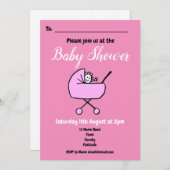 かわいい漫画の女の子ピンク赤ちゃんシャワー招待状 招待状 (正面/裏面)