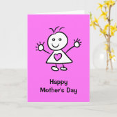 かわいい漫画の女の子ピンク・パープル・マザーズ・デイ カード (黄色い花)
