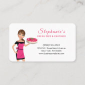 かわいい漫画の女の子保持ケーキ食べ物ベーカリーペストリー 名刺 (正面)