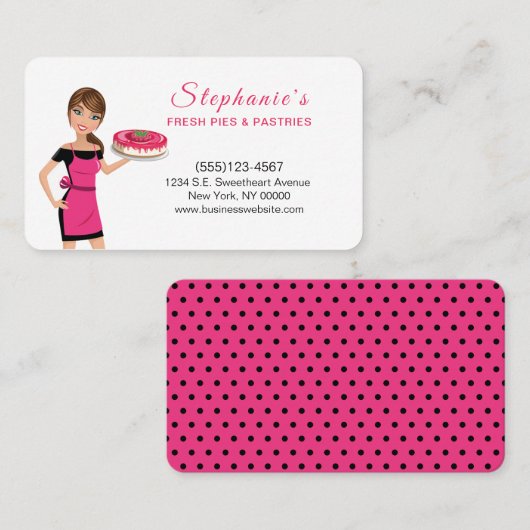かわいい漫画の女の子保持ケーキ食べ物ベーカリーペストリー 名刺 (正面/裏面)