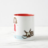 かわいい漫画の女性と猫のマグカップ マグカップ (中央)