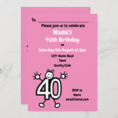 かわいい漫画の女性の面白い40歳の誕生日パーティー 招待状 (正面/裏面)