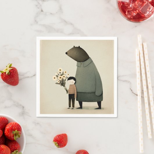 かわいい漫画の妖精の熊と男の子。フレンズ誕生日 スタンダードカクテルナプキン (インサイチュ)