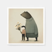 かわいい漫画の妖精の熊と男の子。フレンズ誕生日 スタンダードカクテルナプキン (正面)