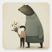 かわいい漫画の妖精の熊と男の子。フローラ誕生日 スクエアシール (正面)