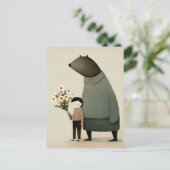 かわいい漫画の妖精クマと少年。花の誕生日 ポストカード (スタンド正面)