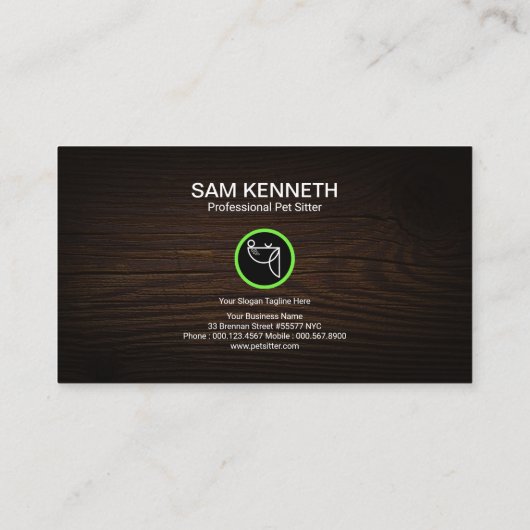 かわいい漫画の子犬の木製の穀物のプラカードペット付き添い 名刺 (裏面)