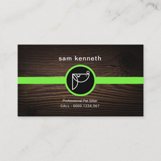 かわいい漫画の子犬の木製の穀物のプラカードペット付き添い 名刺 (正面)