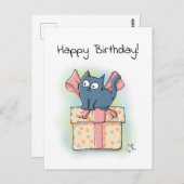 かわいい漫画の子猫オンギフトボックスハッピーバースデー ポストカード (正面/裏面)