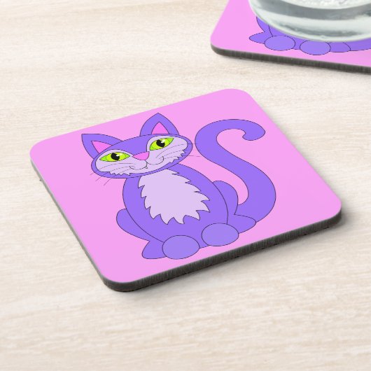 かわいい漫画の子猫笑顔のSnaggletoth猫ピンク コースター (左側)