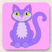 かわいい漫画の子猫笑顔のSnaggletoth猫ピンク コースター (正面)