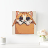 かわいい漫画の子猫 　大きな目 スクエア壁時計 (ホーム)