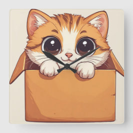 かわいい漫画の子猫 　大きな目 スクエア壁時計