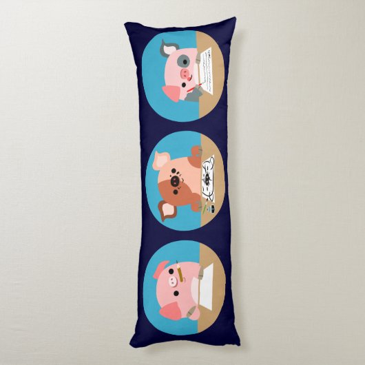 かわいい漫画の子豚の3つの抱き枕 ボディピロー (裏面 (縦))