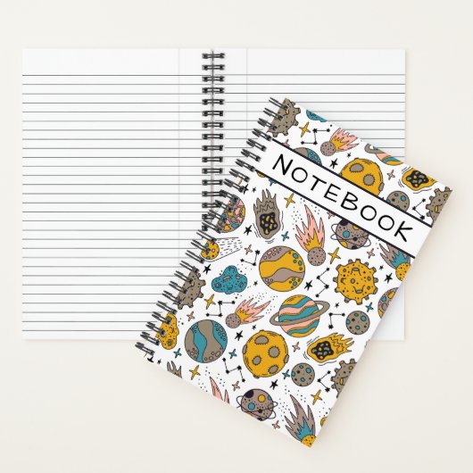 かわいい漫画の宇宙惑星が星を迎える ノートブック (内側)