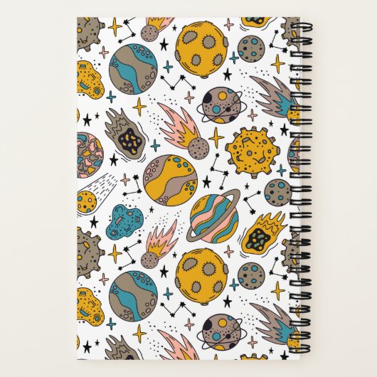 かわいい漫画の宇宙惑星が星を迎える ノートブック (裏面)