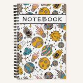 かわいい漫画の宇宙惑星が星を迎える ノートブック (正面)