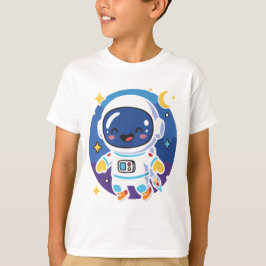 「かわいい漫画の宇宙飛行士が宇宙を漂っている、遊び心のある Tシャツ